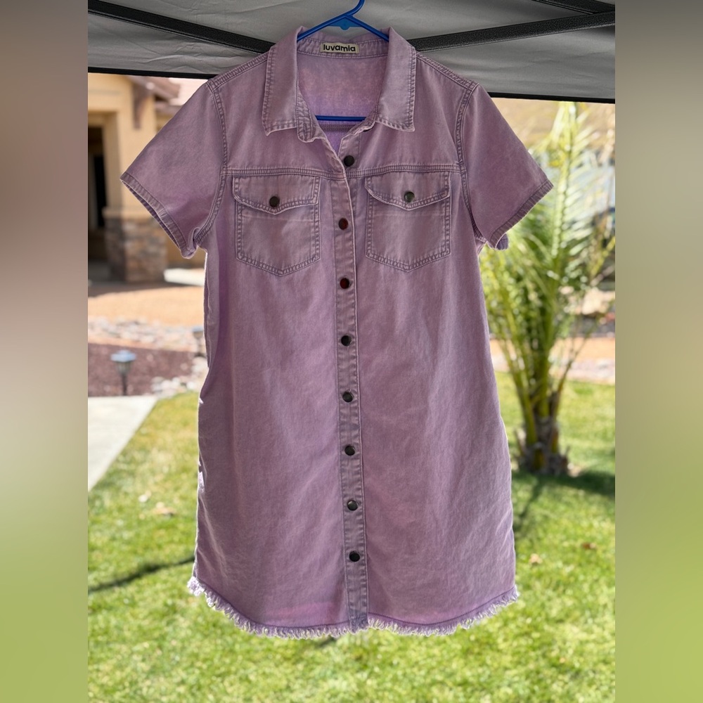 Luvamia Purple Button-Up Denim Dress